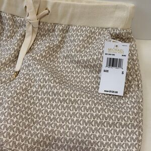 New! Michael Kors Cream Monogram Logo Joggers size Small